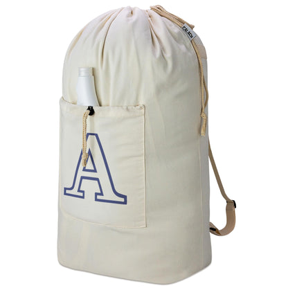 Laundry Bag Backpack Personalized Initial Design Canvas Laundry Bag with Straps & Drawstring Closure Dirty Cloth Hamper Bag for College