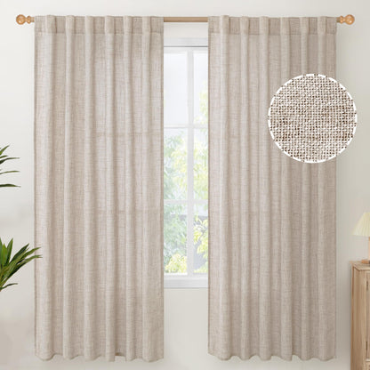 Linen Semi Sheer Curtains 72 Inch Length (2 Count)