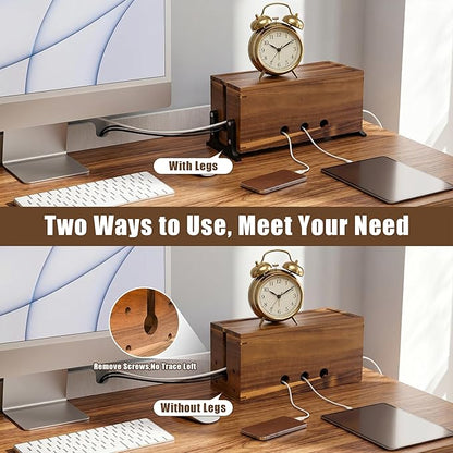 Extra Large Cable Management Box, Cord Organizer & Hider Box, Acacia Wood Cable Box for Chargers, Power Strip, USB, Floor & Desk Cables & Cords Storage, Children & Pet Safe