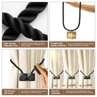 Magnetic Curtain Tiebacks Black 6pcs (6 Count)