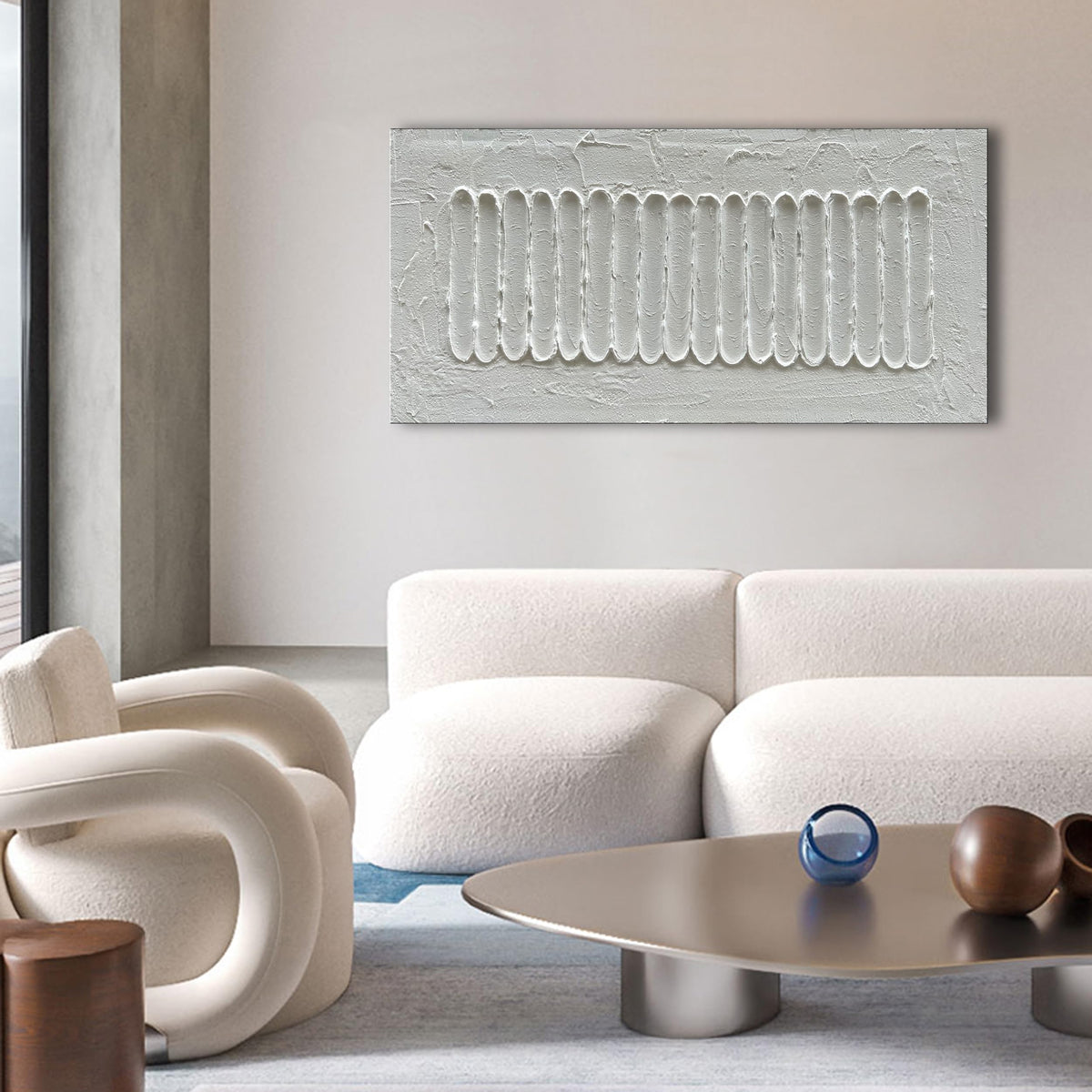 Art 24x48 Inch White Minimalist Abstract Oil Painting Home Wall Decor