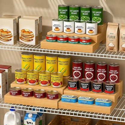 Expandable 3-Tier Wooden Can Organizer for Pantry, Adjustable Shelf Holds 24 Cans, Storage Rack for Cabinet & Countertop, Space Saving Pantry Organizer for Small Kitchens and Apartments