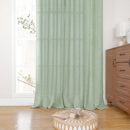 Sage Green Linen Semi Sheer Curtains 72 Inch Length 2 Panels (2 Count)