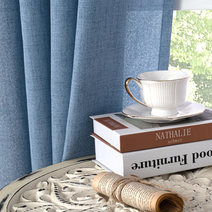 Light Blue Linen Semi Sheer Curtains 84 Inch Long for Living Room (2 Count)