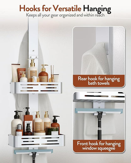 Orimade Aluminum Over the Door Shower Caddy, Rustproof Hanging Shower Organizer, Heavy Duty,Adjustable Height,Safe Rounded Edges, Bottom Plate to Hold Small Items, for Bathroom Storage, 2-Tier Silver