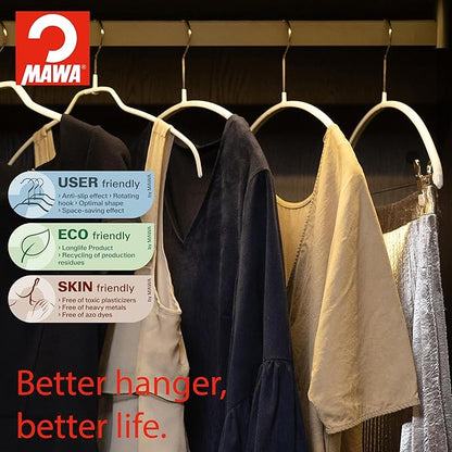 Mawa by Reston Lloyd Euro Series Non-Slip Space Saving Steel Clothes Hanger for Shirts, Dresses, Sweaters, Style 40/P,White, Set of 130