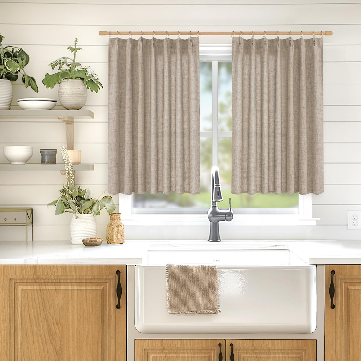 Short Linen Curtains 40 Inch Length for Cafe Window (2 Count)