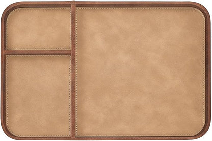 SITHON Valet Tray Trendy Organizer, Premium PU Leather Stylish and Organized Multifunctional Catchall Bedside Vanity Tray Nightstand Caddy Holder for Keys, Watch, Wallet, Jewelry and more (Brown)