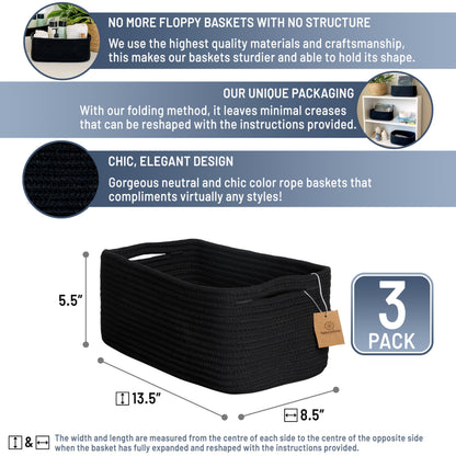 13.5”x8.5”x5.5” Rectangle Storage Baskets for Shelves 3 Pack (3 Count)