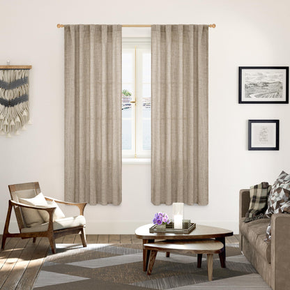 Oatmeal Burlap Linen Curtains 72 Inches Long for Living Room (2 Count)