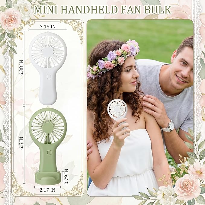 Woanger 24 Pack Mini Powerful Handheld Fan Bulk 3 Speed USB Rechargeable Small Desk Fan Summer Gift for Wedding Beach Outdoor Women Eyelash (White,Sage Green)