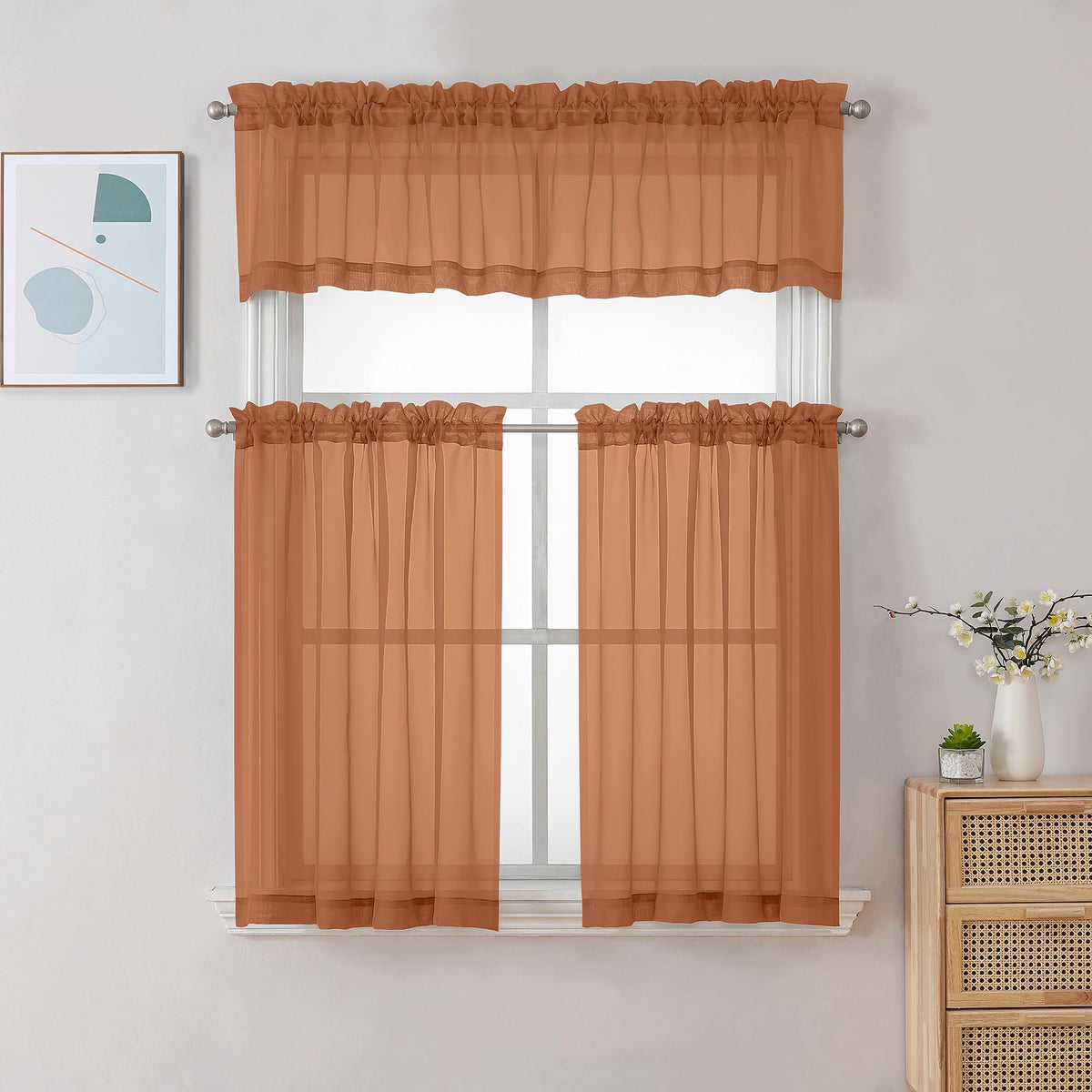 Orange Sheer Curtains 30 inch Length 2 Panels (2 Count)