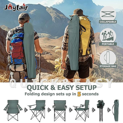 Joyfair Portable Camping Chair, Outdoor Lawn Folding Chairs for Adults, Heavy Duty Large Foldable Chairs for Beach, Fishing, Tailgating and More Outdoor Sport, Carry Bag & Cup Holder