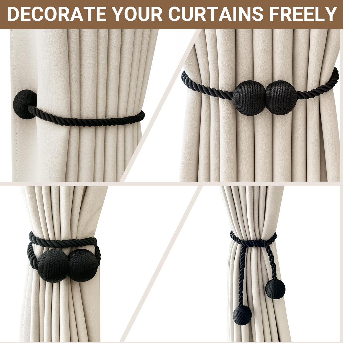 Magnetic Curtain Tiebacks Black 2pcs (2 Count)