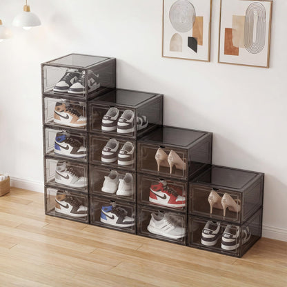 Upgraded Hard Shoe Storage Box 12 Pack XL Clear Shoe Organizer (12 Count)