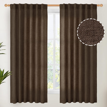 Brown Linen Curtains for Living Room 63 Inches Long (2 Count)