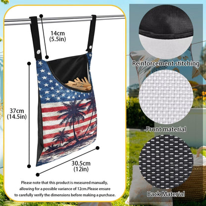 American Flag Clothes Pin Bag to Hang On Line Palm Tree Reusable Clothespin Holder Laundry Room Clothespin Holder with Large Opening Space