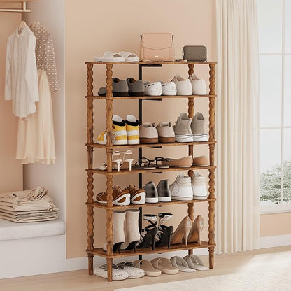 Veegle Shoe Rack,3 Tier Shoe Organizer with Solid Wood Legs for Closet, Entryway, Garage & Corridor, Easy Assembly Shoe Shelves,Rustic Brown