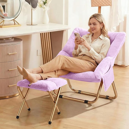 Kasunpul Comfy Saucer Chair, Foldable Living Room Chairs, Soft Faux Fur Lounge Chair for Bedroom, Reading Chairs for Adults, Teens, X-Large (Lavender)