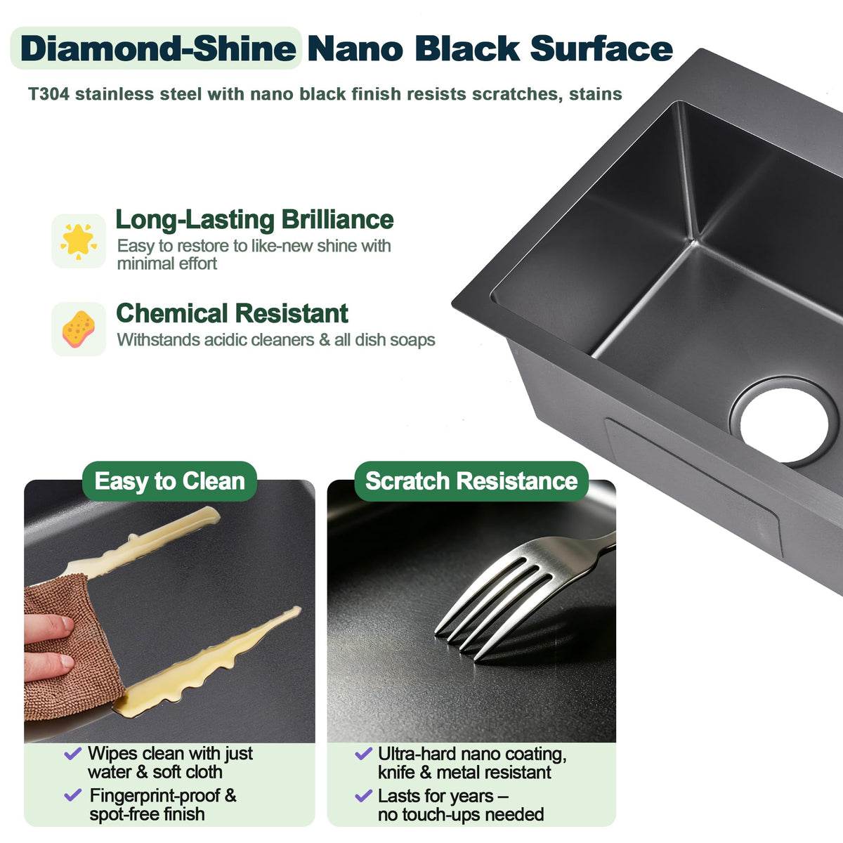 20x16 Inch Drop in Kitchen Sink