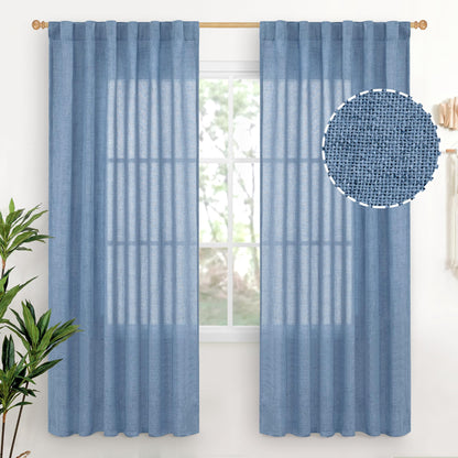 Denim Blue Linen Curtains 72 Inch Length for Living Room (2 Count)