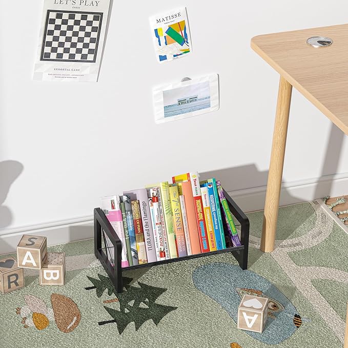 ELITEROO Desk Bookshelf, Small Book Shelf, Wooden Desktop Bookcase, Tilting Table Top Bookshelf for Home Office, for Book Display, Cookbook Storage, Kids Reading, Black