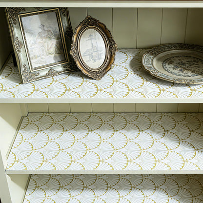 Shelf Liners Non Adhesive Gold Background White Fan (6125.09 sq in)