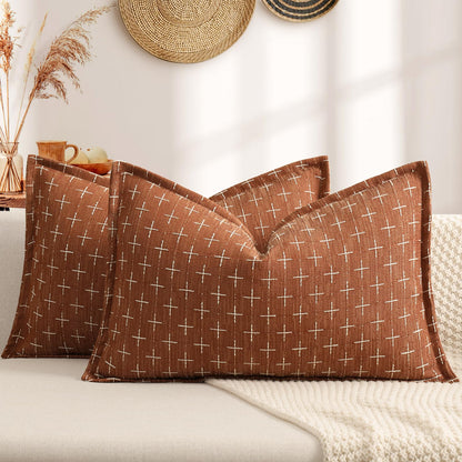 Fall Pillow 12x20 Pillow Covers Set of 2 Soft Polyester Textured Rust Pillow Covers with Stylish Flange Edge Cozy Farmhouse Throw Pillows for Couch Bed Sofa Living Room Fall Decor (2 Count)