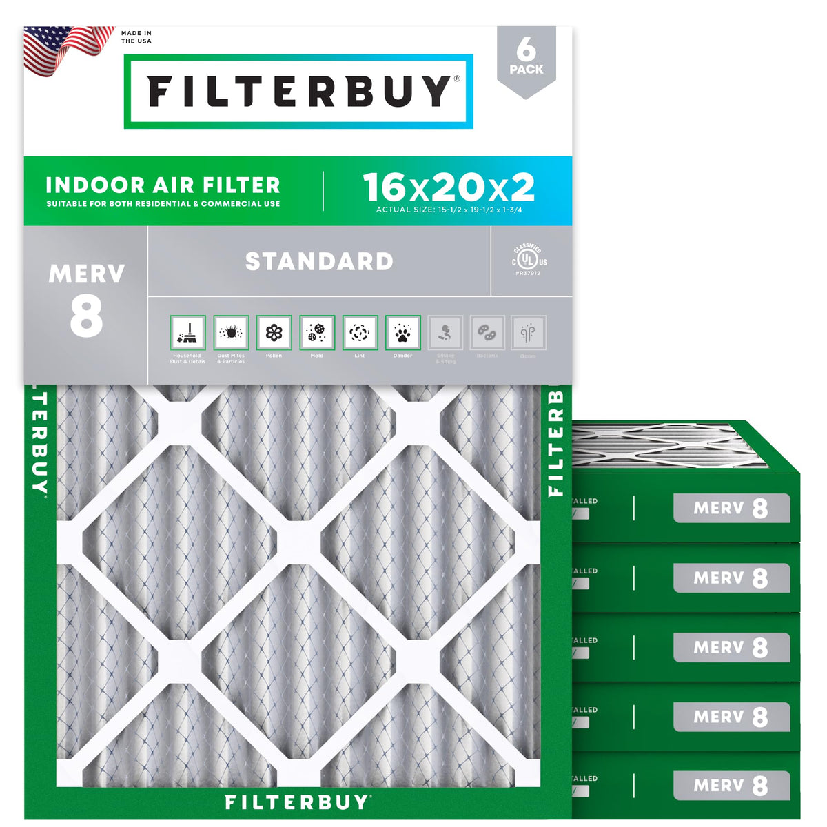 16x20x2 Air Filter MERV 8 Dust & Allergy Defense (6 Count)