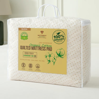 Luxury Quilted Organic Cotton Mattress Protector Queen Size