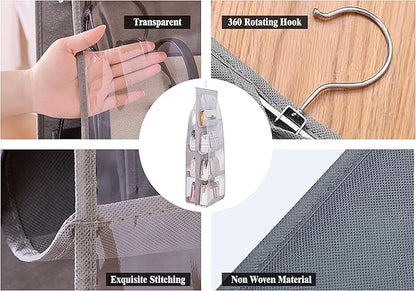 AARAINBOW 2 Packs Hanging Handbag Purse Organizer, Handbag Organizer for Closets, 8 Easy Access Pockets, Womens Purse Storage Organizers, Wardrobe Closet Organizers, 46 L x 13.8W (B Black Gray)