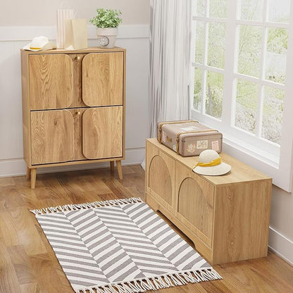 BERRYMERRY 39.4" Fluted Shoe Storage Bench for Entryway,2 Tier Shoe Cabinet Bench with Adjustable Shelf,Bench for Bedroom End of Bed (Natural, 13.8”D x 39.4”W x 18.5”H)