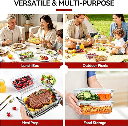 GEHE 2 Pack 52oz Large Glass Food Storage Containers with Lids, Meal Prep Container, Glass Storage Containers with Airtight Lids for Baking, Storing, Microwave/Freezer/Dishwasher Safe, BPA Free
