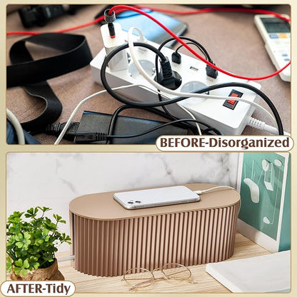 Marsui 2 Pcs Light Coffee Cable Management Organizer Box for Hiding Wires, Home Office Desk Floor Cord Organizer, 11.8 x 5.1 x 4.3 Inch Cord Strip Protect Holder Wire Storage