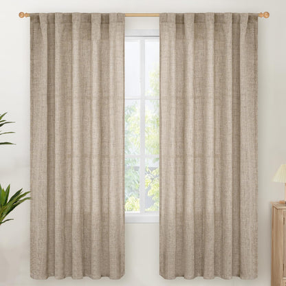 Oatmeal Burlap Linen Curtains 72 Inches Long for Living Room (2 Count)