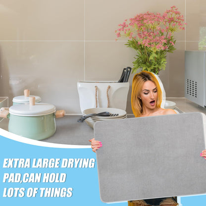 2 Pack Extra Large Dish Drying Mat Microfiber Absorbent Dish Drying Pad Large Size Dishes Drainer Mats for Countertop