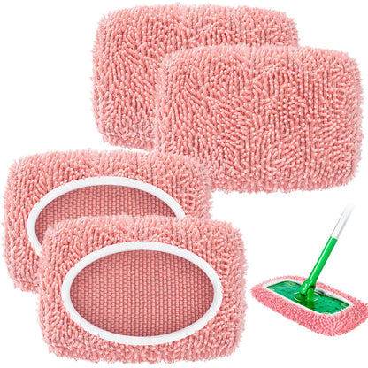 4 Pack Pink Reusable Chenille Mop Pads Fit for Swiffer Sweeper (4 Count)