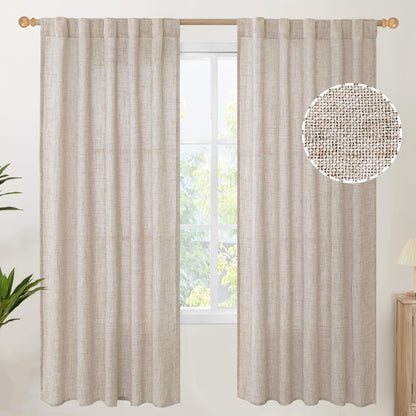 Natural Linen Semi Sheer Curtains 42X72 Inch Length 2 Panels (2 Count)