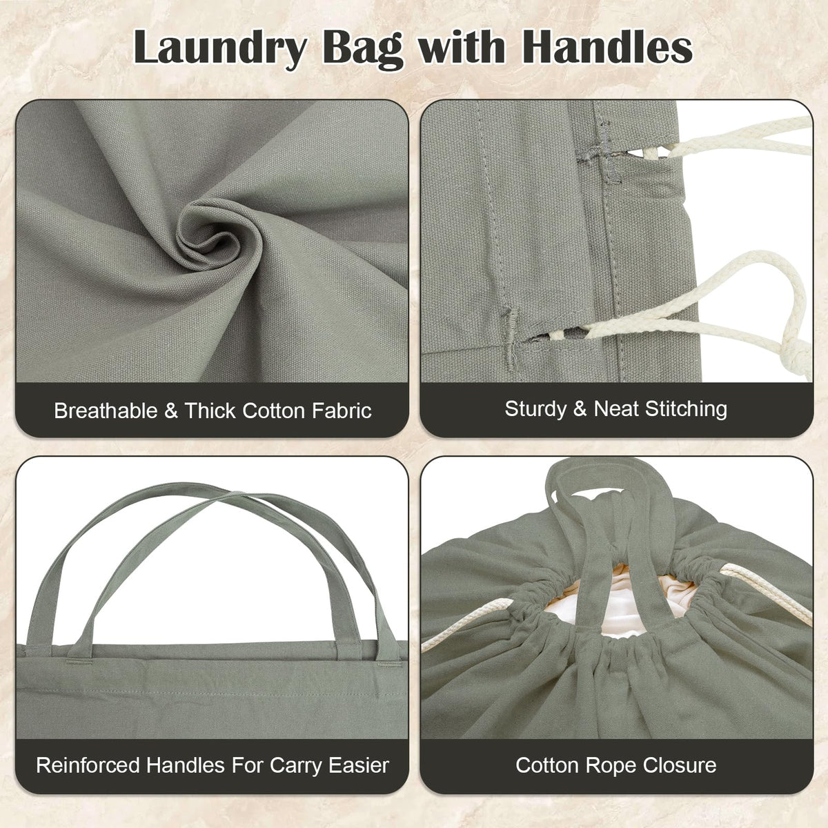 Cotton Canvas Laundry Bag 30"Wx 35"H with Handles Drawstring