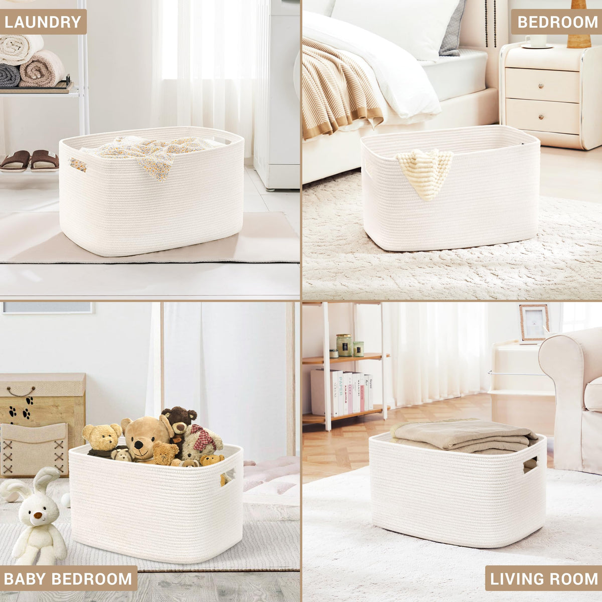 45L Small Woven Laundry Basket Hamper with Handles