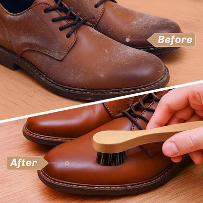 4 Pcs Horsehair Shine Shoes Brush Kit Polish Dauber Applicators Cleaning Leather Shoes Boots Care Brushes Suede Cleaner Brush with Microfiber Shoe Cloth