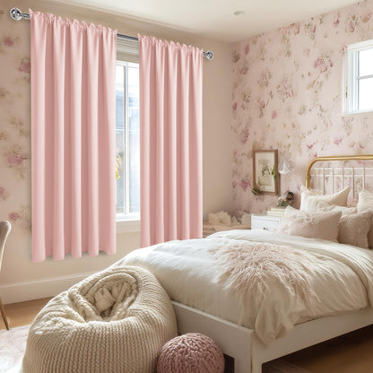 Wide Blackout Curtains for Bedroom 70 x 72 Inch Long Blush Pink