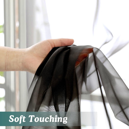Extra Long Black Sheer Curtains 144 inch 2 Panels (2 Count)