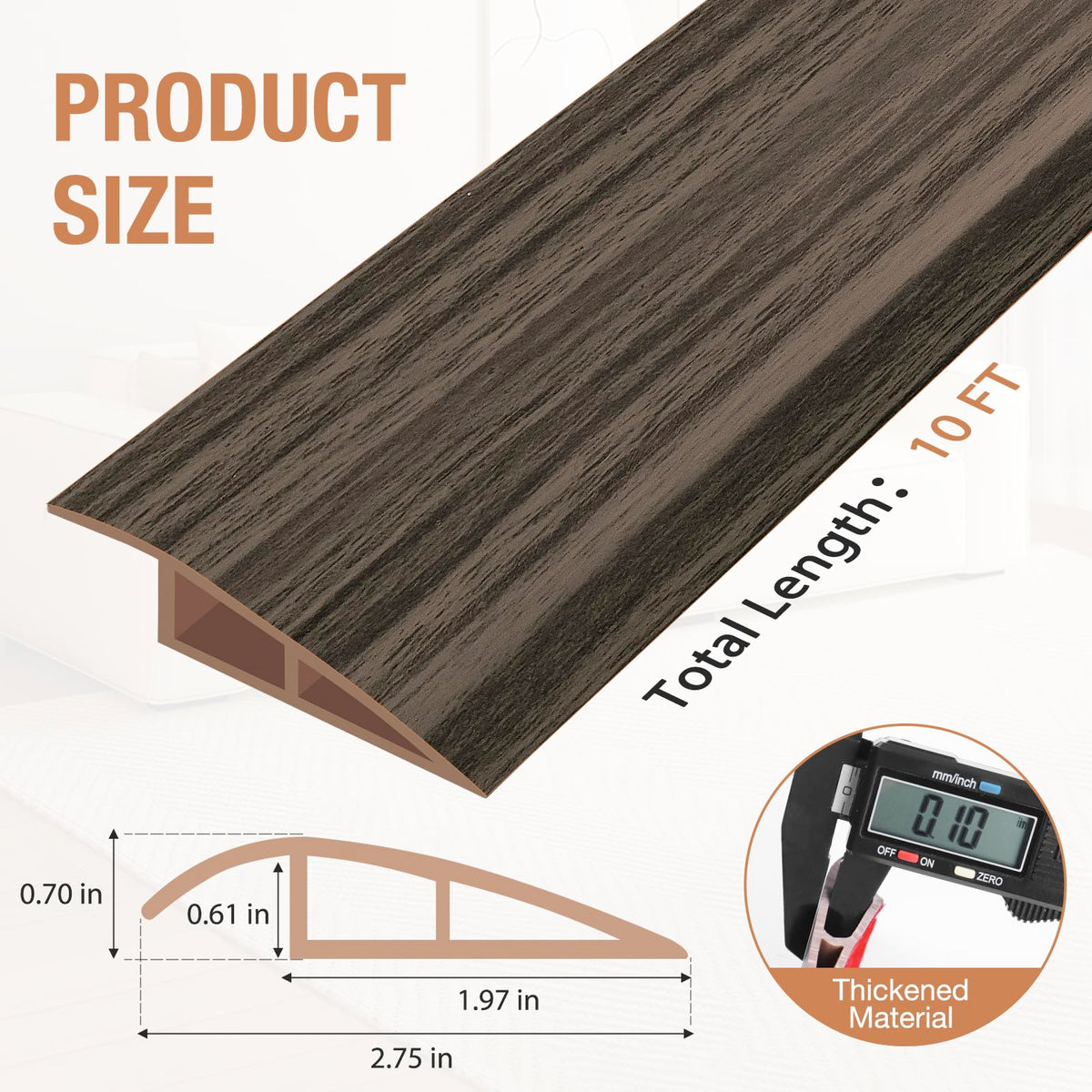 Floor Transition Strip Self Adhesive Vinyl Door Threshold Strip (10 Foot)