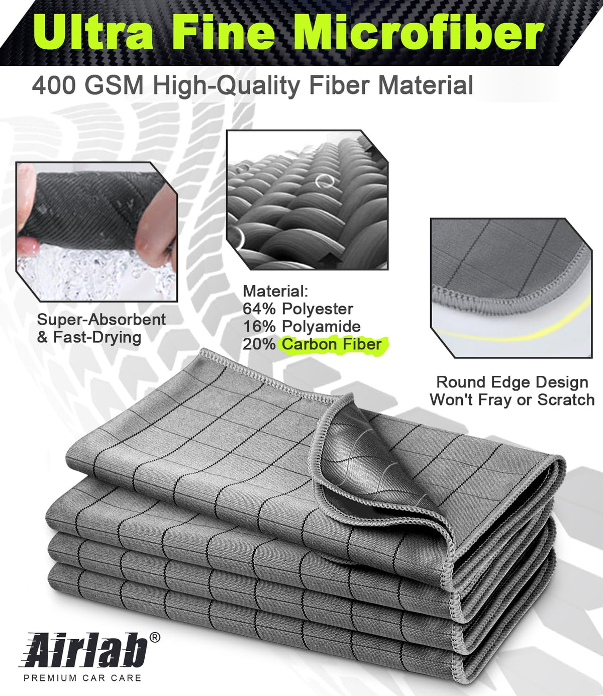 Microfiber Towels Cars Wash Drying Cleaning Cloth (4 Count)