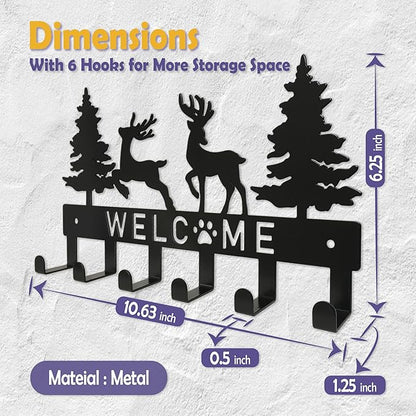 Key Holder for Wall, Black Metal Deer Tree Style Decoration Key Hook Wall Mount Key Rack Hanger Storage Organizer with 6 Hooks for Home Doors Entryway Kitchen Garage Decor