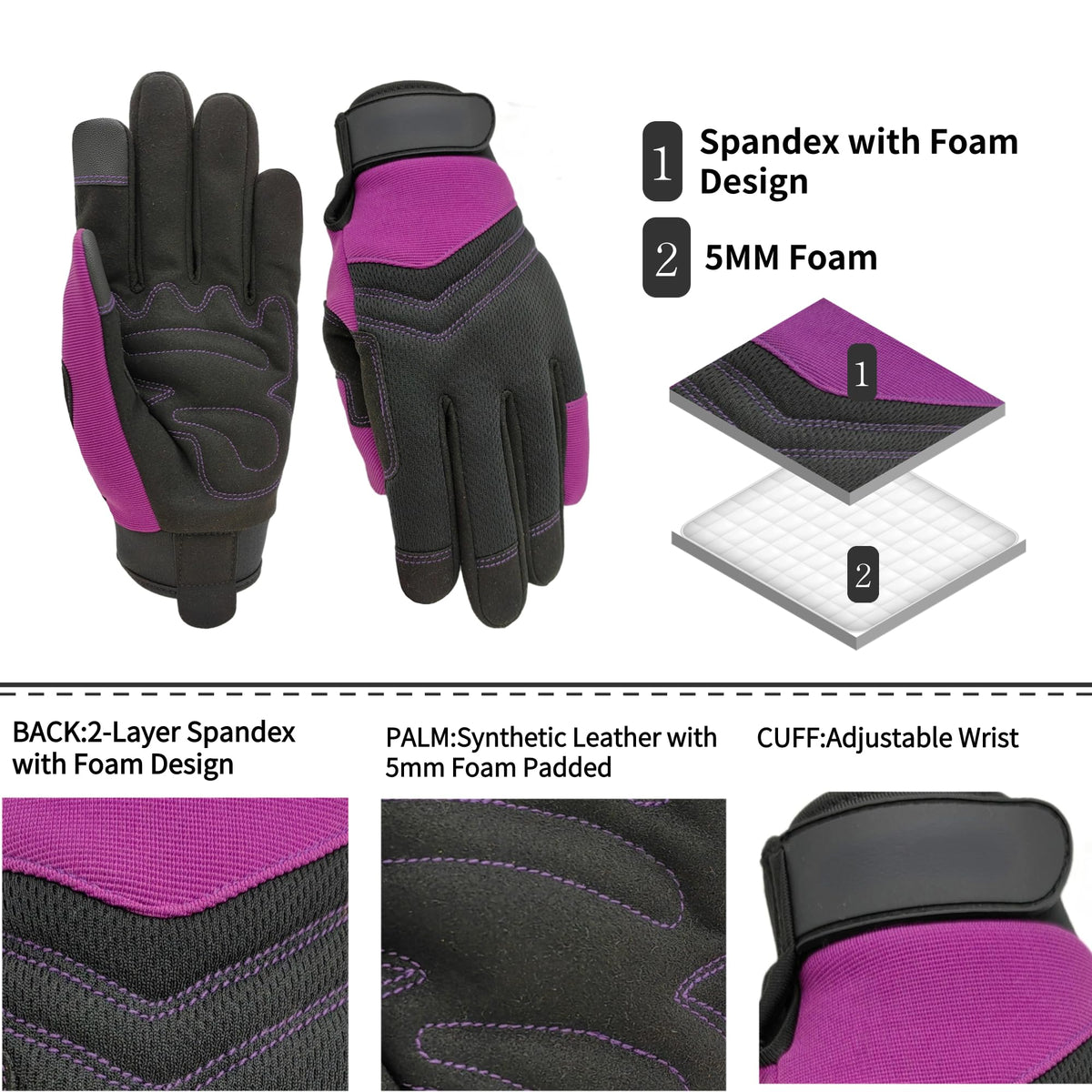 2 Pairs Work Gloves Women