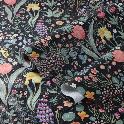 Black Floral Shelf Drawer Liners Non
