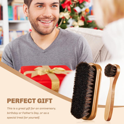 2 Pcs Horsehair Shine Shoes Brush Kit Polish Dauber Applicators Cleaning Leather Shoes Boots Care Brushes Suede Cleaner Brush (3.5 Count)