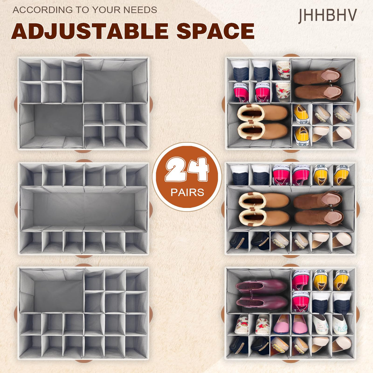 2 Pack Shoe Organizer for Closet with Adjustable Divider Shoe Storage Box (2 Count)